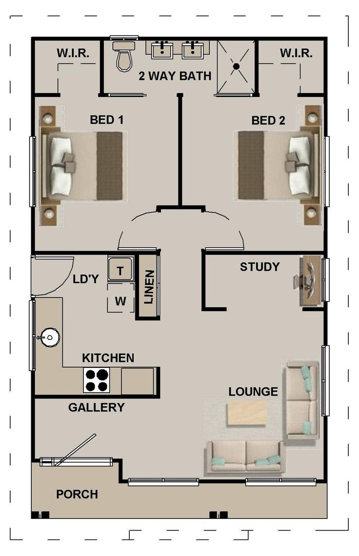 635 Sq Feet Or 59 8 M2 Hamptons Style 2 Bedroom Granny Flat Small Home Design Small House Floor Plans Small House Design Tiny House Floor Plans