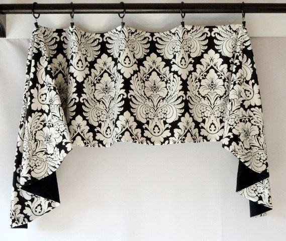 Custom Valance Swag Jabot Design Black White By Sewdevinedesigns Custom Valance Swag Jabot Design Black White By Sewdevinedesigns 74 00 Fabric On Windows Kitchen Window Treatments