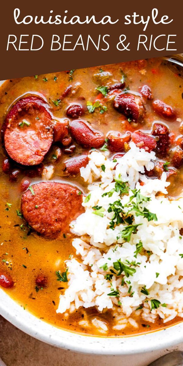 A White Bowl Filled With Red Beans And Rice Next To A Plate Of Sausages a-white-bowl-filled-with-red-beans-and-rice-next-to-a-plate-of-sausages