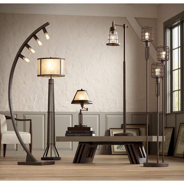 Averill Park Industrial Downbridge Bronze Floor Lamp Lamps Farmhouse Floor Lamp Bronze, Nayla Bronze Double Pull Chain Floor Lamp Off White Shade