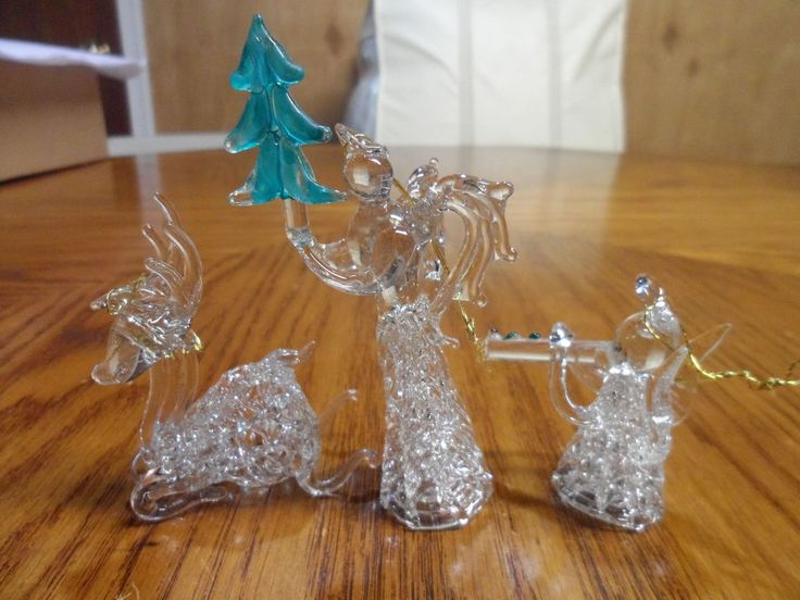 3 clear spun glass christmas tree ornaments 2 angels spun glass christmas ornaments