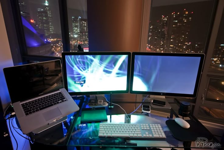 A Portable Office Setup I Love The Dual Monitors Laptop Stand As Well Other Equipment Attachments Monitor Desktop Macbook Pro Dual Monitor Setup Desktop, Computer Desk For 2 Monitors And Laptop