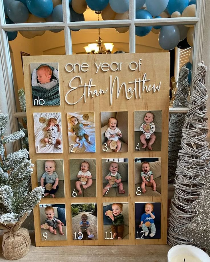 One Year of First Birthday Decor First Year Photo Display Baby Monthly  Photos One Year of Board Birthday Decor Monthly Milestone 