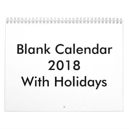 2018 blank calendar with holidays