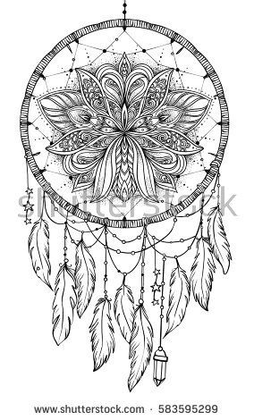 Handgezeichnete indianische Talisman Dreamcatcher mit Federn und Mond. …

 – chasseur de rêve et plumes