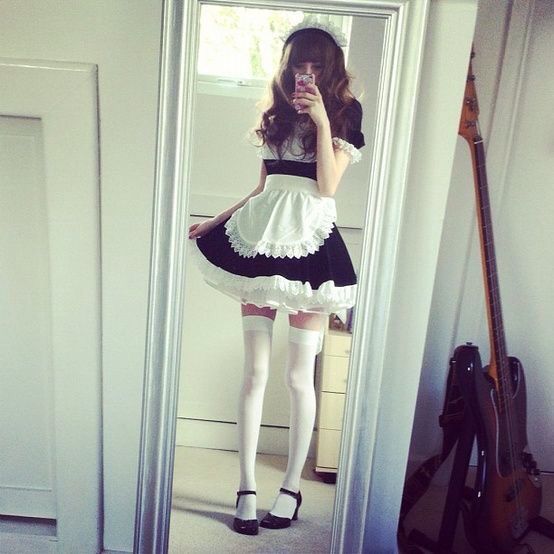 Skinny black cute maid