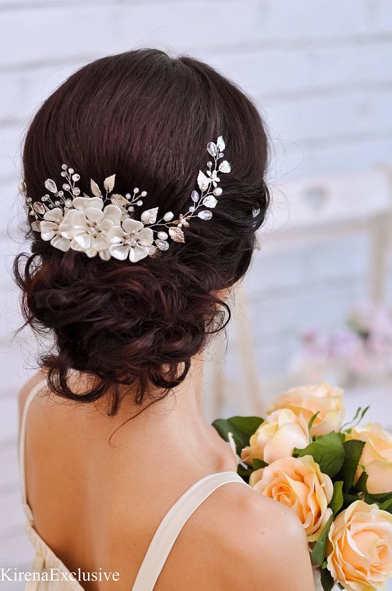 Teal Flower Bridal Comb with Pearl Center Wedding Bride Flower Girl Bridesmaid
