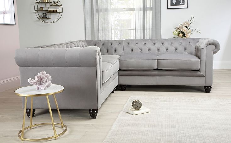 Hampton Grey Velvet Chesterfield Corner Sofa Furniture And Choice Leather Hampton Grey Velvet Chesterfield Corner, Chesterfield Corner Sofa Grey Velvet