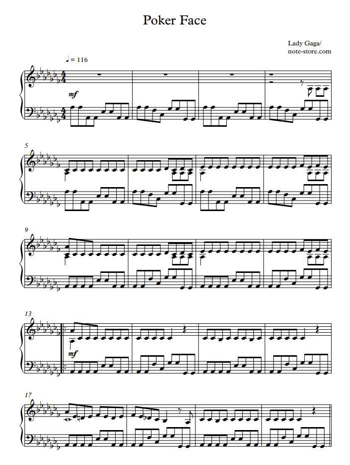 poker face piano sheet music