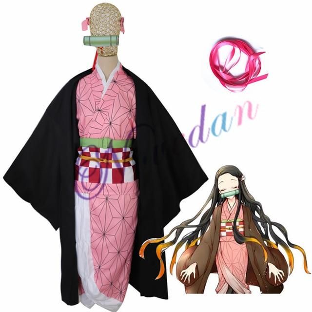 Traje Cosplay Anime nuevo Kimono Kamado Nezuko Traje Cosplay Anime nuevo Kimono Kamado Nezuko