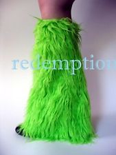 Demonia Huge Furry Cyber Goth Anime Rave Monster Fake Fur Boot Covers GREEN