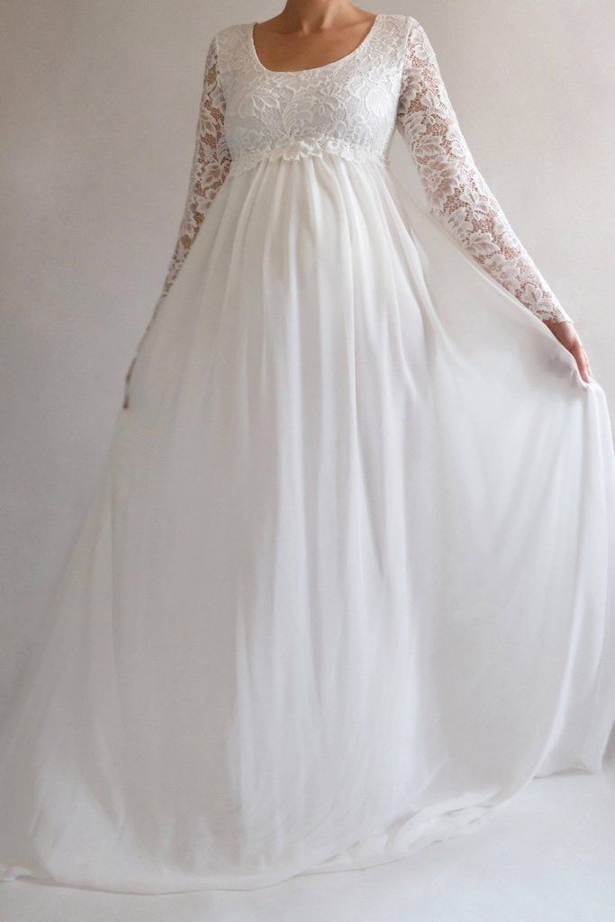 A-line Bell Long Sleeve Empire Maternity Wedding Dress-8 A-line Bell Long Sleeve Empire Maternity Wedding Dress-8