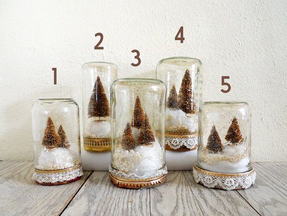 bottle brush christmas tree snow globe jar in gold christmas jar snow globe