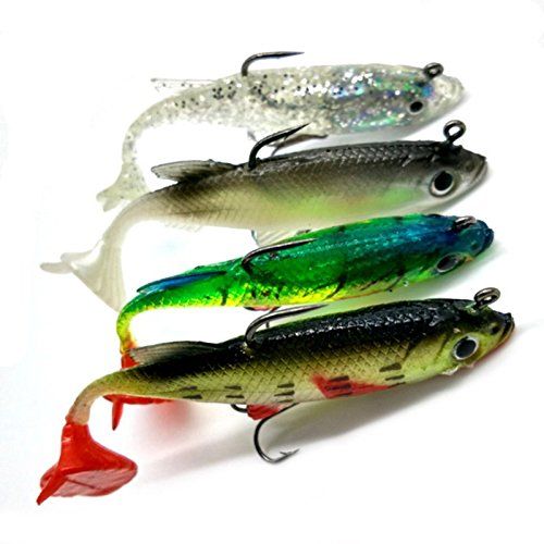 5pcs Soft Silicone Fishing Lure Hook Soft Bait Lead Jig Head Tackle 14g//8cm Hot