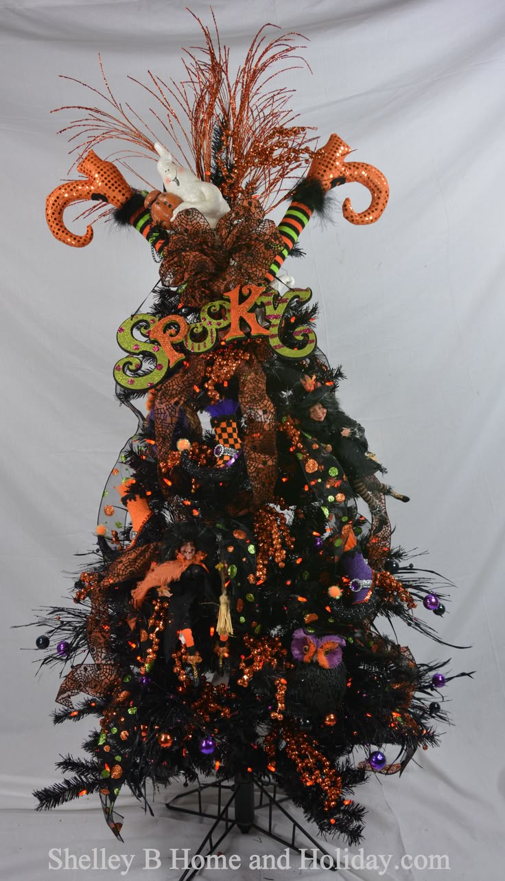 shelley b decorated tree halloween with ghost topper ornament set