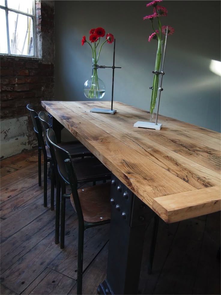 grande table industrielle plateau chene massif pietement
