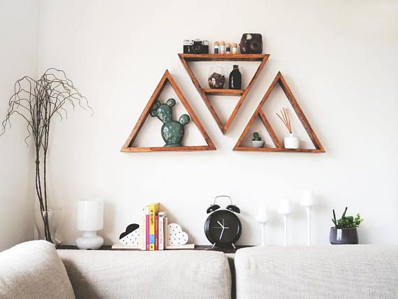set of 3 triangle shelves, triangle shelves, large triangle shelves, etsy, sydne...