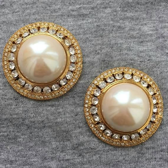 Couture Silver Gold Earrings Clips Dome Crystal Designer Jewelry