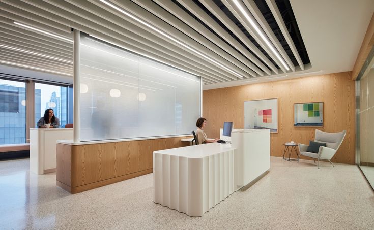 Sleek Reception Area Commercial Interior Design Architect Desk Glass Commercial Interior Design, How Much Space Behind Reception Desk