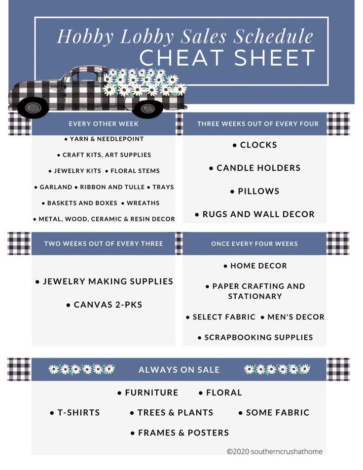 HL Sales Schedule Cheatsheet Hobby lobby, Hobby lobby diy, Hobby