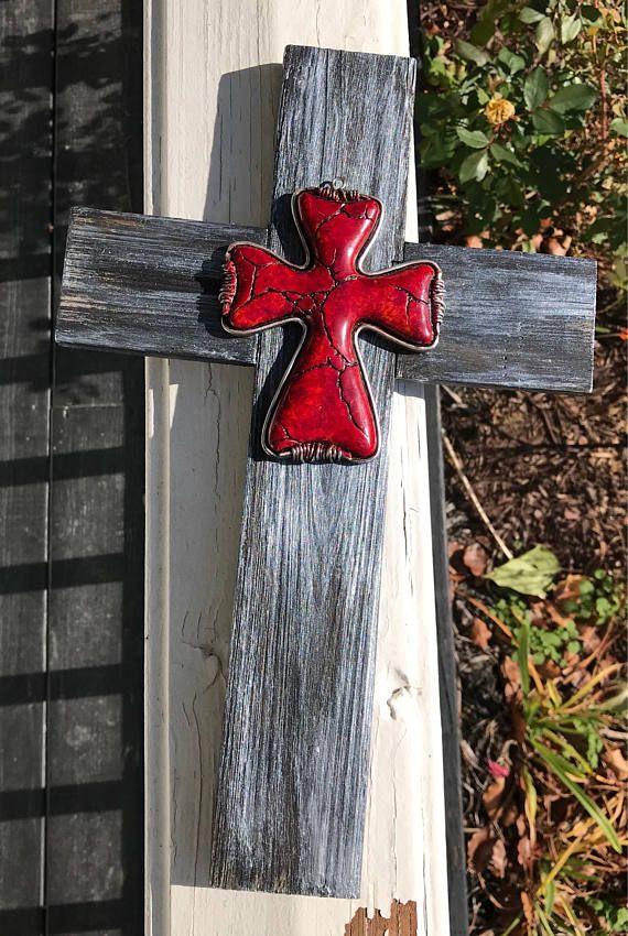 Rustic Black Red And Silver Cross Metallic Wood Silver Cross Metallic Wood