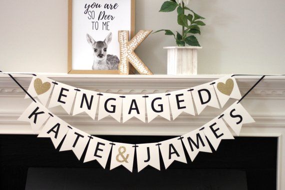 2 PERSONALISED ROSE GOLD ENGAGEMENT BANNERS ANY NAMES DESIGN 3 PINK HEARTS