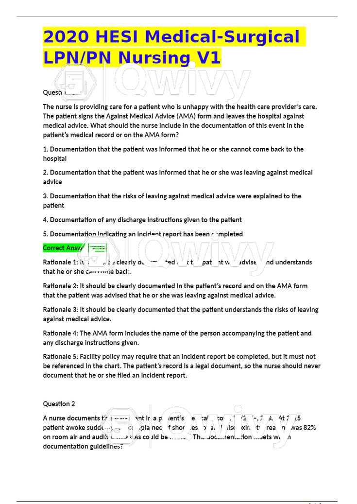 NURSING 112023 HESI Medical surgical LPN/PN nursing v1 graded A PLUS