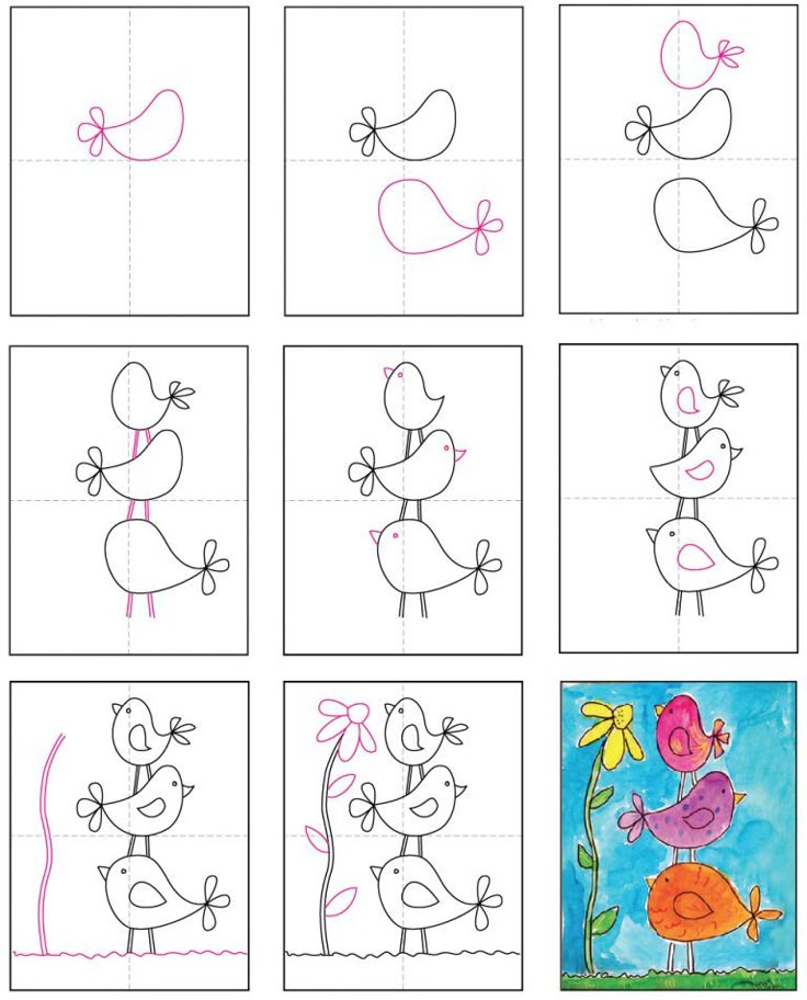 Easy How to Draw Simple Birds Tutorial and Birds Coloring Page ...