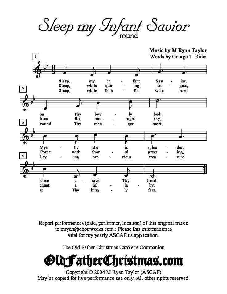 Sleep My Infant Savior By M Ryan Taylor Duet Songs