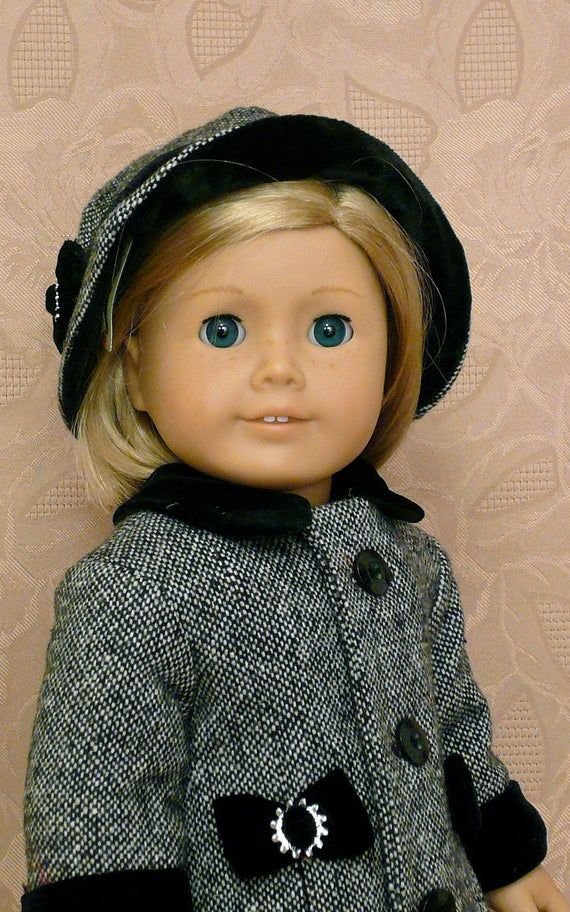 Winter Coat And Hat For 18 inch doll American Girl like Tweed Coat Black Hat