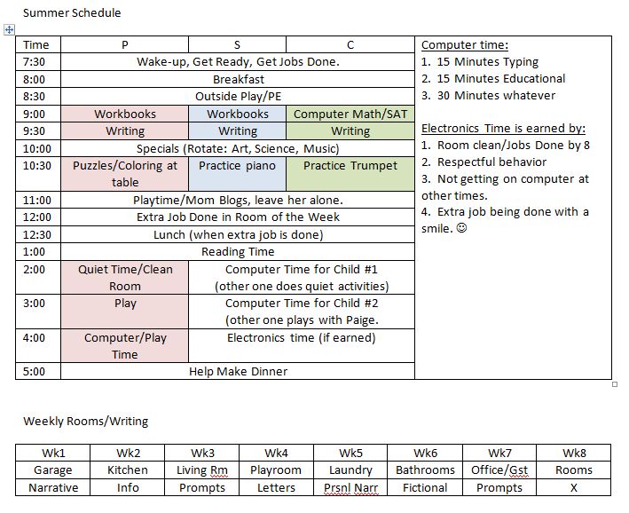 daily family schedule template