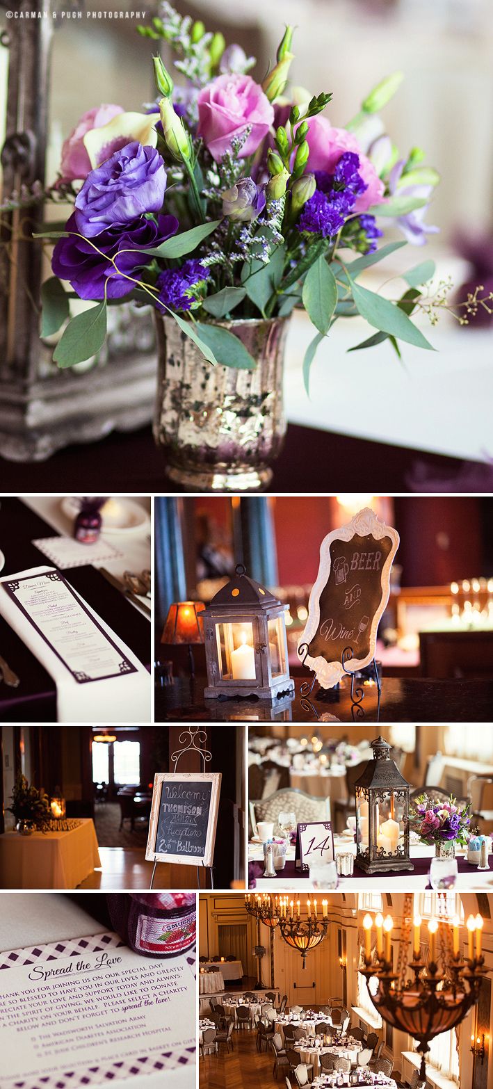 Wedding Reception Details At Greystone Hall In Akron Ohio Chalkboard Signs Purple Flowers Wedding Reception Details At Greystone Hall In Akron Ohio Chalkboard Signs Purple Flowers
