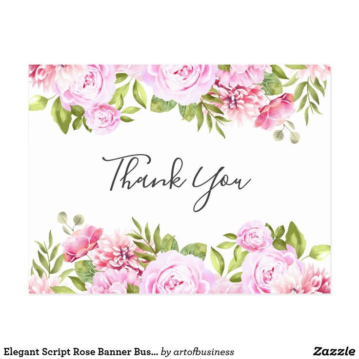 Elegant Script Rose Banner Business Thank You Postcard | Zazzle.com