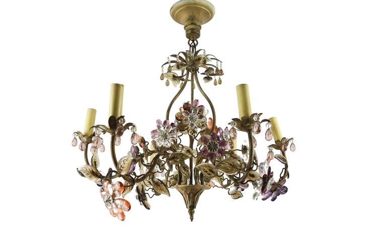 Vintage Fairy Tale Chandelier Crystal Flowers Glass Leaves Maison Bagues Attr Flower Crystal Chandelier Flower, Chandelier With Flowers And Leaves