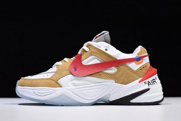 2018 Off,White x Nike M2K Tekno White/Wheat,Red Dad Shoes