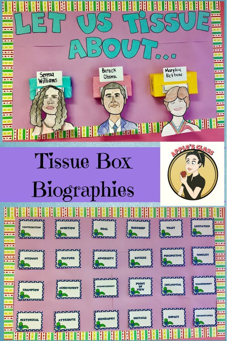 Use a tissue box to create a fun biography project. Students write biography sketches using this teaching resource and then put it all together in this unique bulletin board display. This huge resource includes everything you need to teach biographies, research, anchor charts, word walls, character creator, rubric, checklists, and so much more!