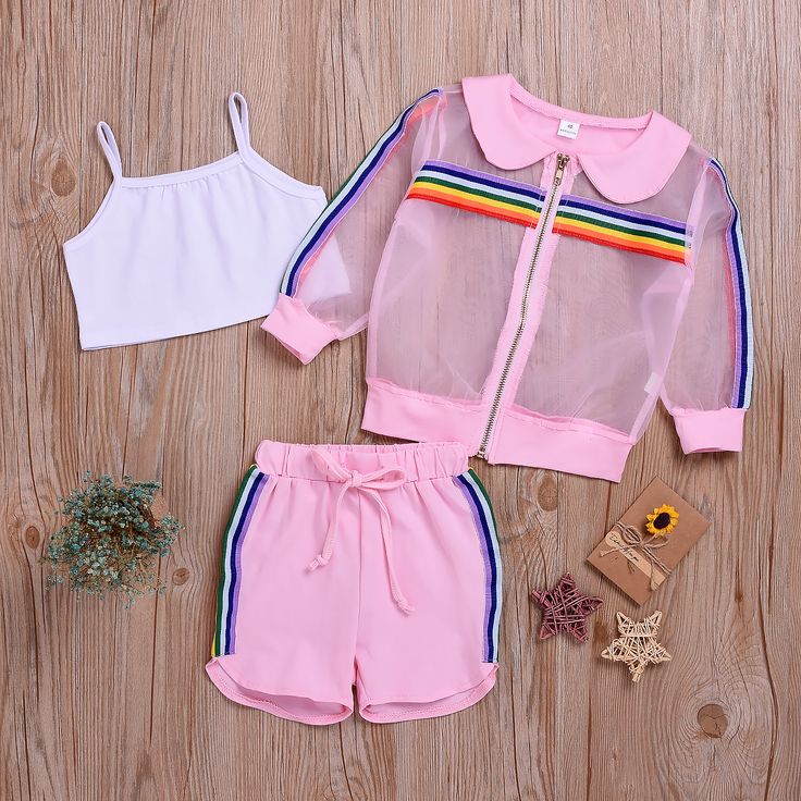 3-piece Baby / Toddler Rainbow Striped Sunproof Coat, Tank and Shorts Set