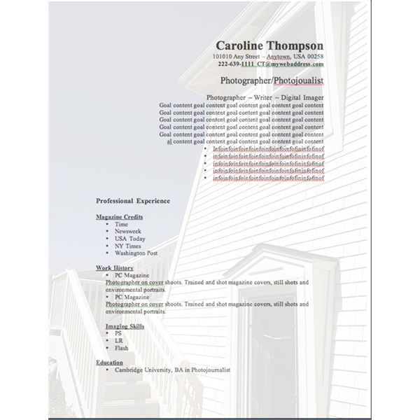 professional photographer resume
