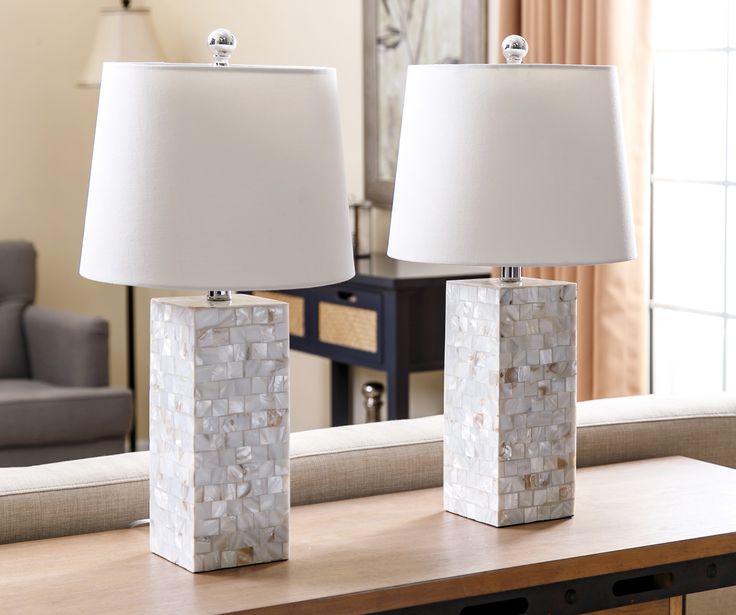 Abbysonliving Bring Glam To Any Room With These Decorative Matching Set Of Two Table Lamps The Feature A Square Lamp Sets Lamp Sets, Mother Of Pearl Table Lamp Set