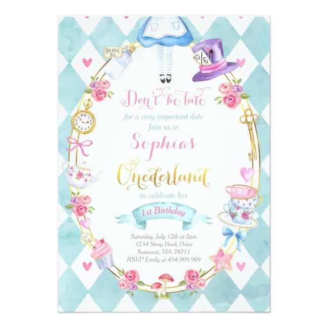 Alice Gift List Any Event Onederland Digital or Printed Alice in Wonderland Thank You Card 020-M Baby Shower Birthday Party