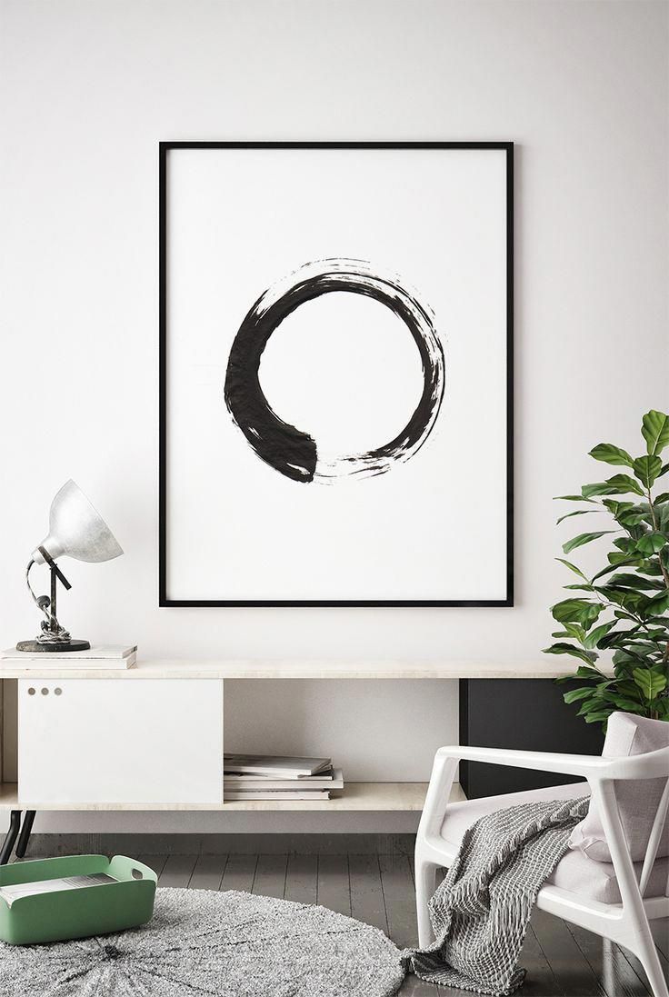 Contemporary Art, Brush Circle Print, Black White ... Stroke Contemporary Circle White Stroke Black Print, Brush Art, ...