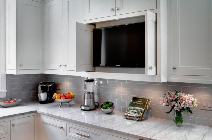 How To Create A Modern Kitchen Tv In Kitchen Kitchen Cabinets Diy Kitchen Cabinets