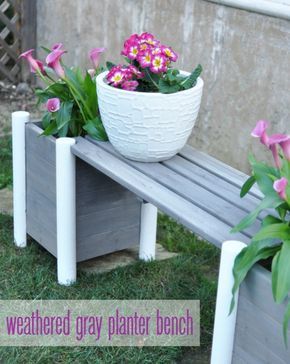 Weathered Gray And White Planter Bench Weathered Gray And White Planter Bench