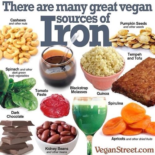 Some sources of iron. Lentils are good too. Combine these with foods that are rich in vitamin C