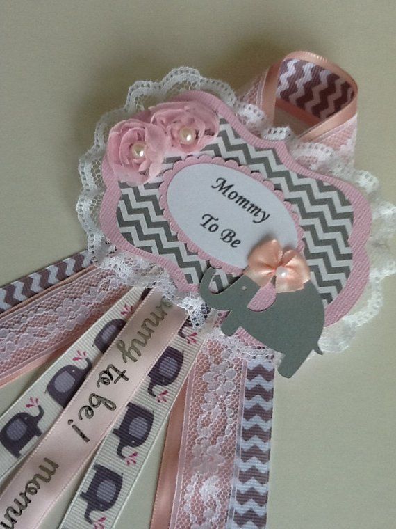Elephant baby shower corsage/Pink and grey elephant baby shower corsage/Elegant ...