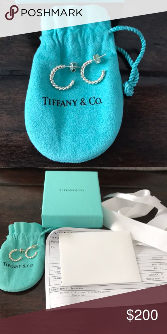 Tiffany & Co. Silver Small Twist Hoop Earrings Rare/Unique, no longer available. EUC, no flaws or damage whatsoever. Gift giving condition! Includes dust bag, gift box with ribbon, blank gift card & original receipt. No trades. Tiffany & Co. Jewelry Earrings