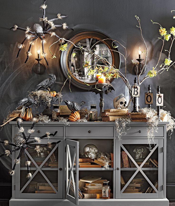 go spooky chic with skulls and large decorative spiders for your home this halloween homedecorators chic halloween decorhalloween table