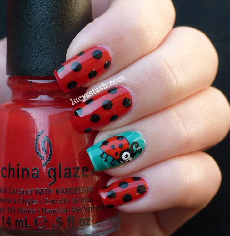 Best 25+ Ladybug Nails Ideas Only On Pinterest Kid Nail Art nail art - nail design - Ladybird/Ladybug nail art manicure with Tutorial #nailart - Best 25+ Ladybug Nails Ideas Only On Pinterest Kid Nail Art