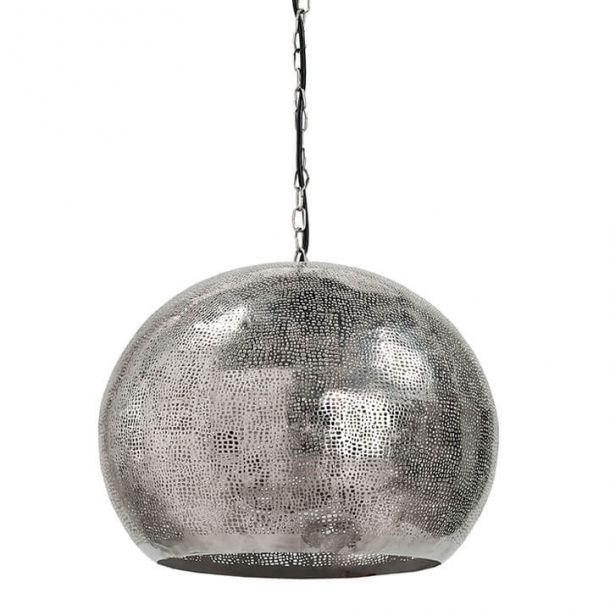 Pierced Metal Sphere Pendant In Polished Nickel | Globe Pierced Metal Sphere Pendant In Polished Nickel | Globe