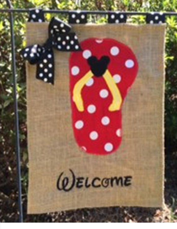 Disney Garden Flag With Family Name Personalized By Daintydivabows With Images Disney Garden Burlap Garden Flags